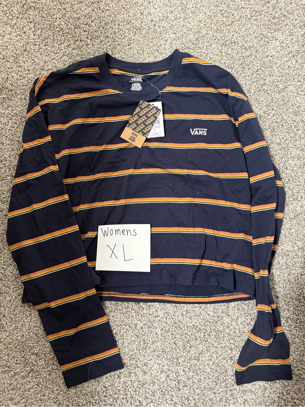 Vans Navy Long-Sleeve Stripe Tee with Orange & Yellow Accents